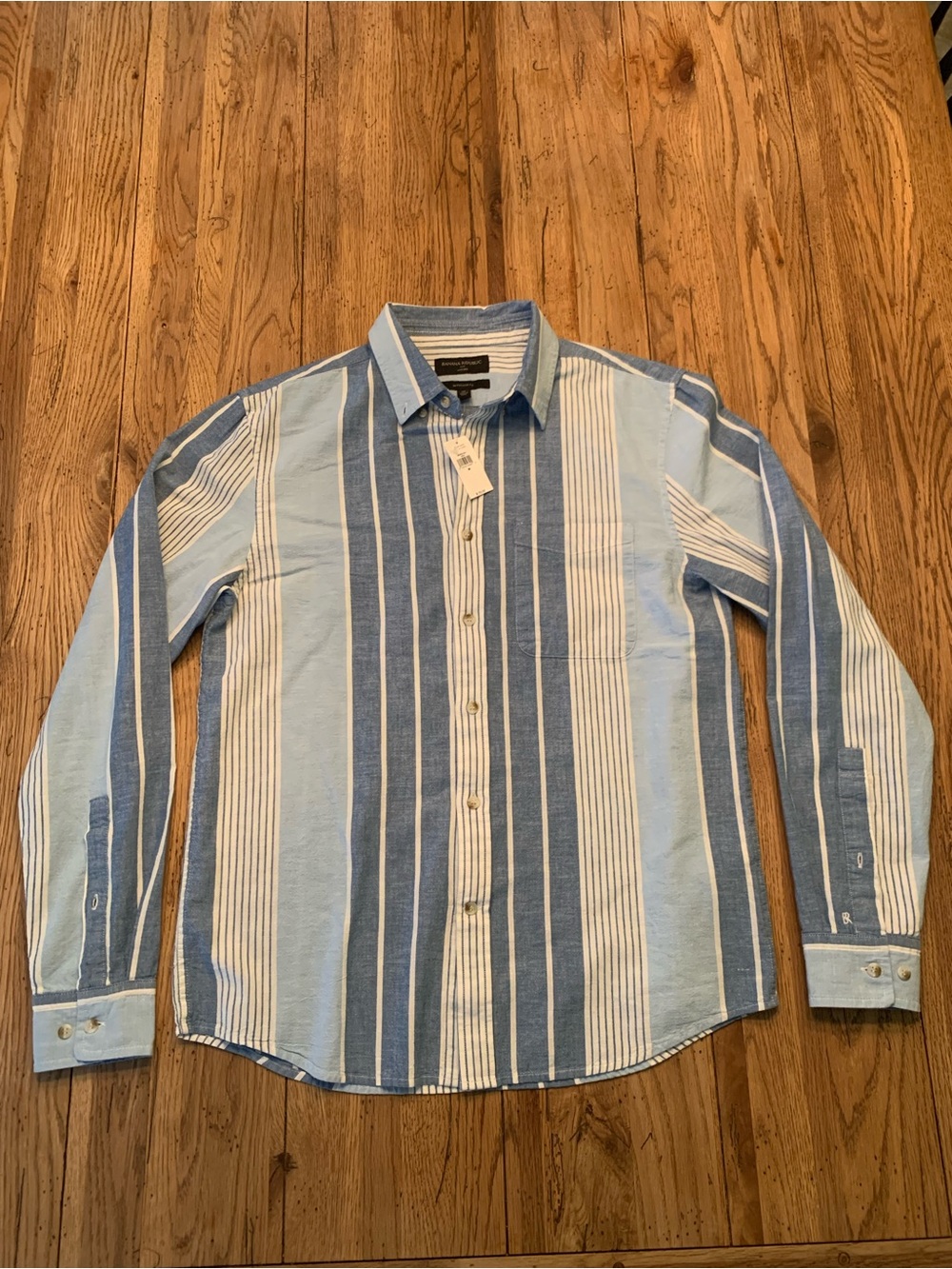 Banana Republic Light Blue and White Vertical Stripe Button-Down Shirt